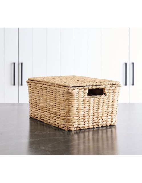 Canasta con forma rectangular Seagrass Lidded de fibras naturales