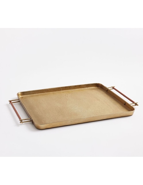 Bandeja decorativa Brass & Leather de aluminio