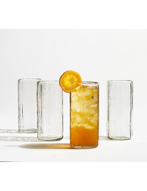 Set vaso High Ball Hammered de vidrio con 4 piezas