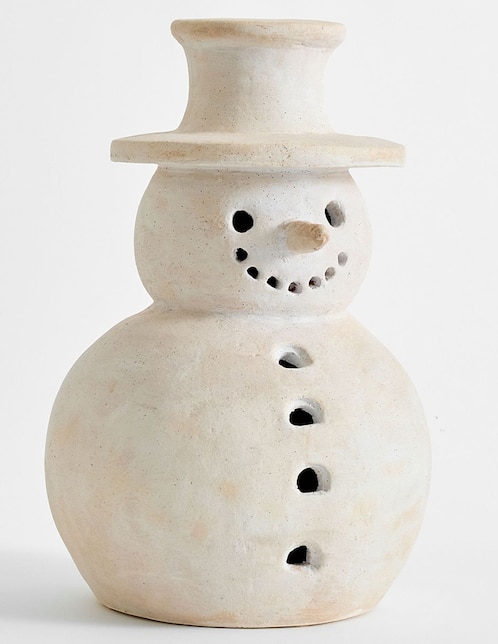 Figura decorativa de muñeco nieve Pottery Barn Terracotta Snow de arcilla