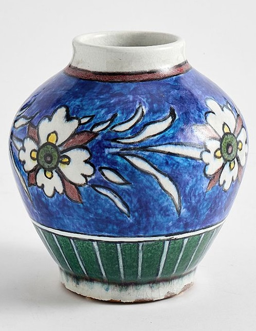 Jarrón Pottery Barn Hand Painted Ceramic de arcilla