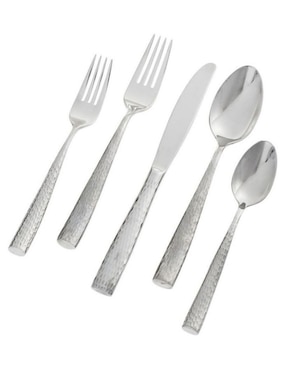 Set cubiertos Shiny Hammered de acero inoxidable 5 piezas