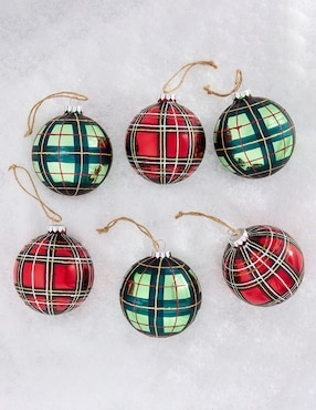 Set De Ornamentos Navideños Redondos Plaid