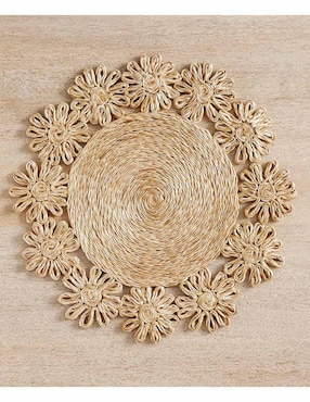 Mantel individual redondo de fibras naturales Flower