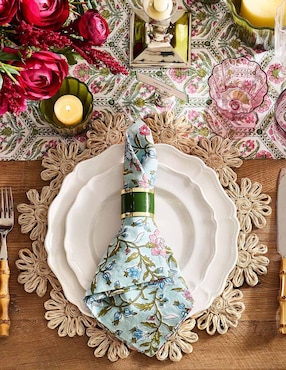 Mantel individual redondo de fibras naturales Flower