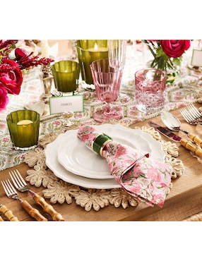 Mantel individual redondo de fibras naturales Flower