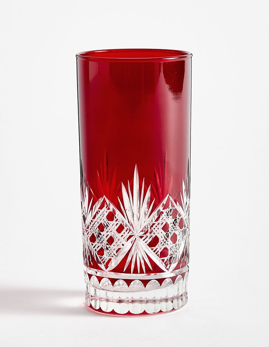 VASO HIGH BALL PB ANTIQUE CUT GL, ROJO