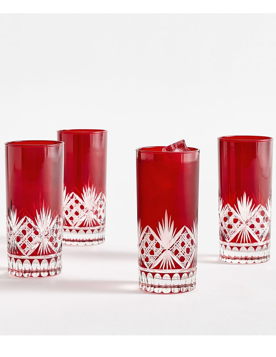 VASO HIGH BALL PB ANTIQUE CUT GL, ROJO
