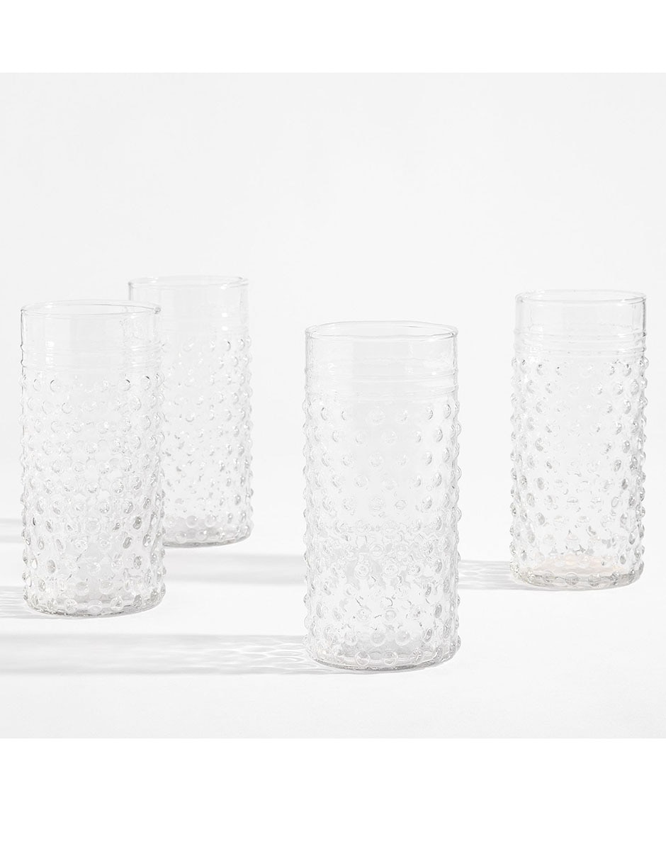 Set vaso High Ball Hobnail de vidrio con 4 piezas