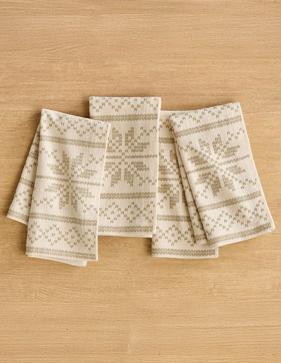 Set servilleta navideña Snowflake Fair Isle de algodón 4 piezas