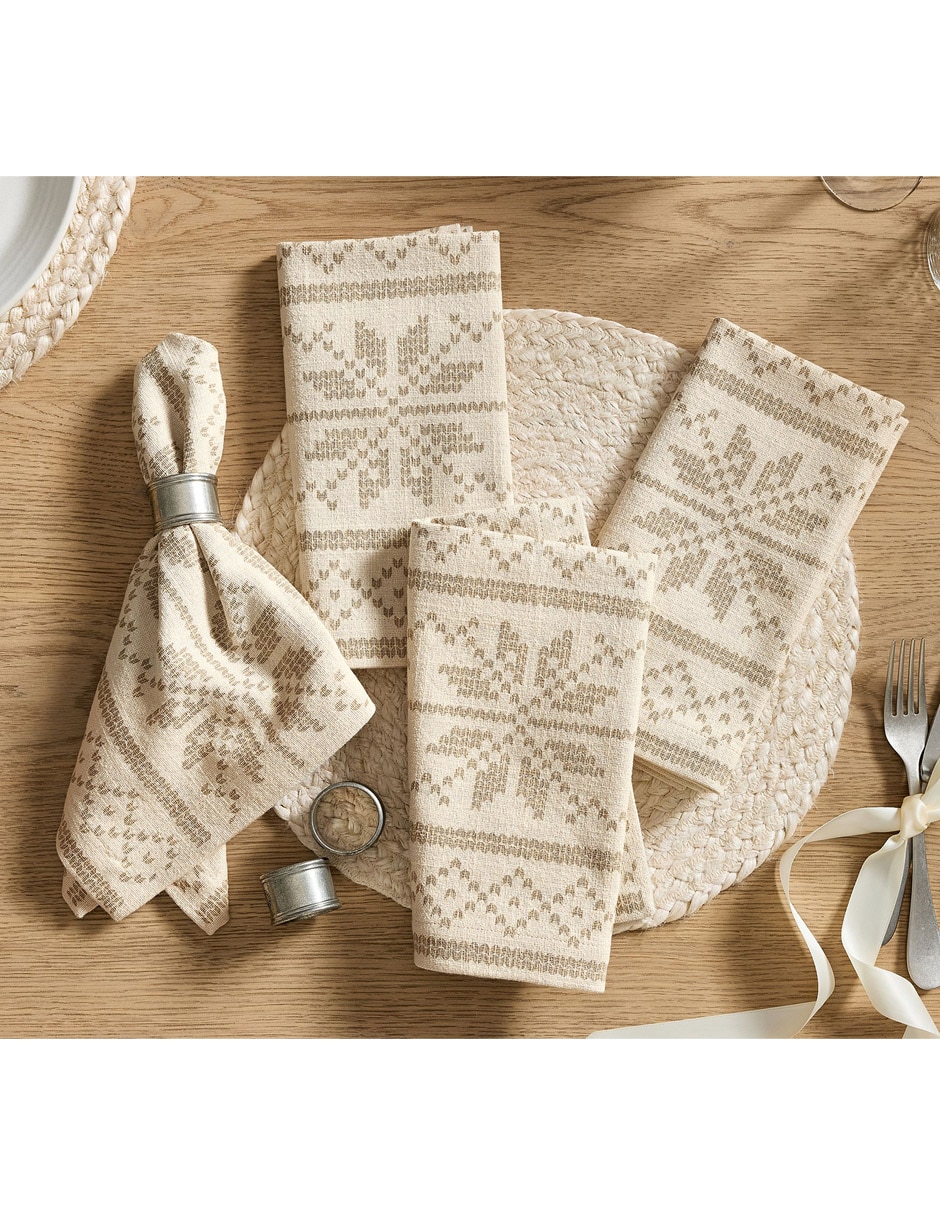 Set servilleta navideña Snowflake Fair Isle de algodón 4 piezas