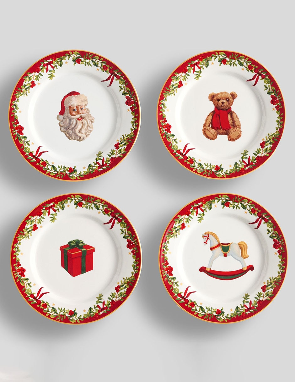 Set de plato para postre navideño Nostalgic Christmas de cerámica 4 piezas
