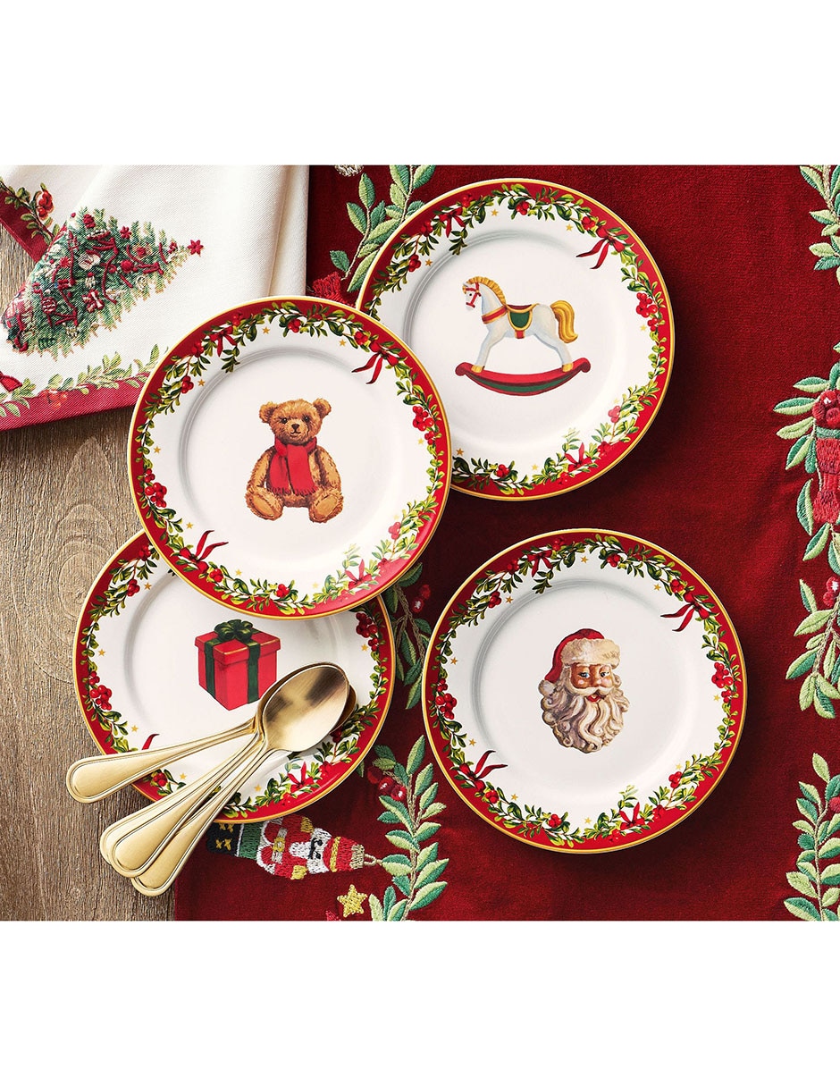 Set de plato para postre navideño Nostalgic Christmas de cerámica 4 piezas 2